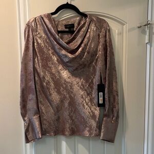 Donna Karan Shimmering Rose Gold Cowl Neck Sweater